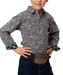 Roper Boys' Black Medallion Paisley Snap Shirt