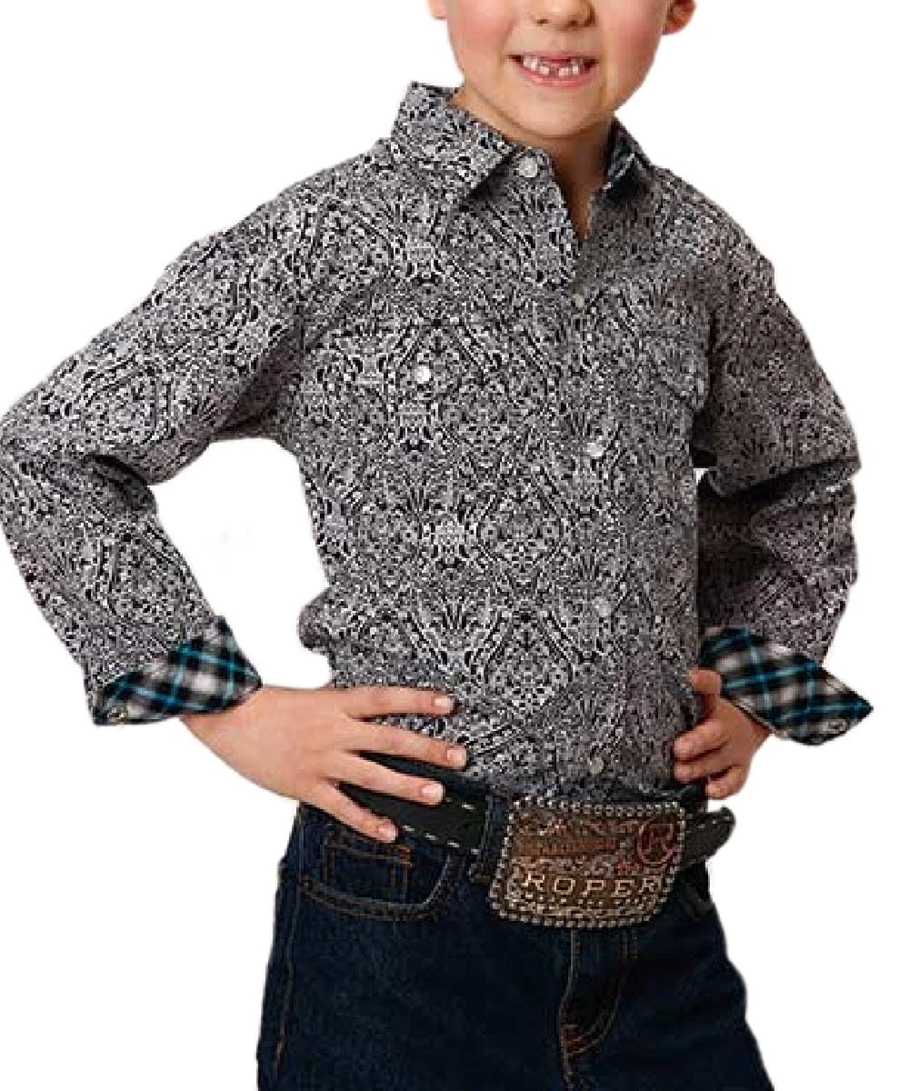 Roper Boys' Black Medallion Paisley Snap Shirt 1 Roper Boys' Black Medallion Paisley Snap Shirt