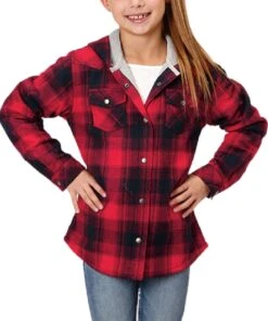 Roper Girls' Thermal Lined Flannel Snap Jacket -Apparel Line Shop 0329801191695 red and black