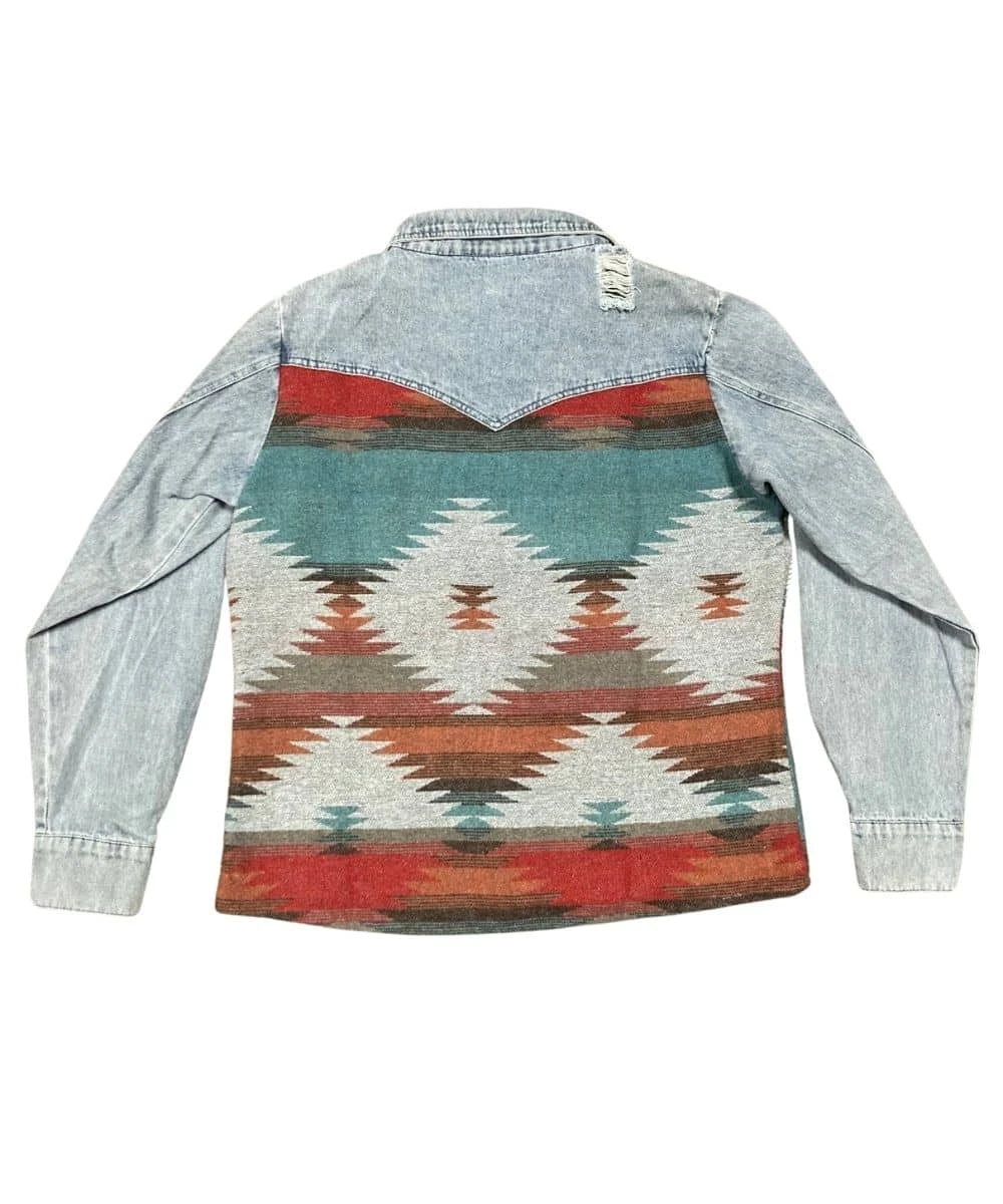 Blue B Women's Aztec & Denim Shacket 2 Blue B Women's Aztec & Denim Shacket - Image 2