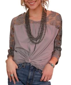 Cruel Girl Women's Knit Lace Blouse