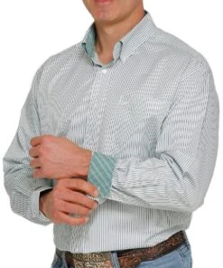 Cinch Men's White Multi Stripe Button Down Shirt