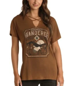 Panhandle Women's Strappy Neck Dolman Tee