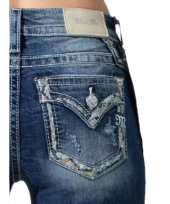 Miss Me Women's Boundless Border Mid-Rise Boot Cut Jeans -Apparel Line Shop m3904b back pocket
