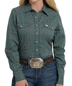 Cinch Women's Green Multi Print Snap Shirt