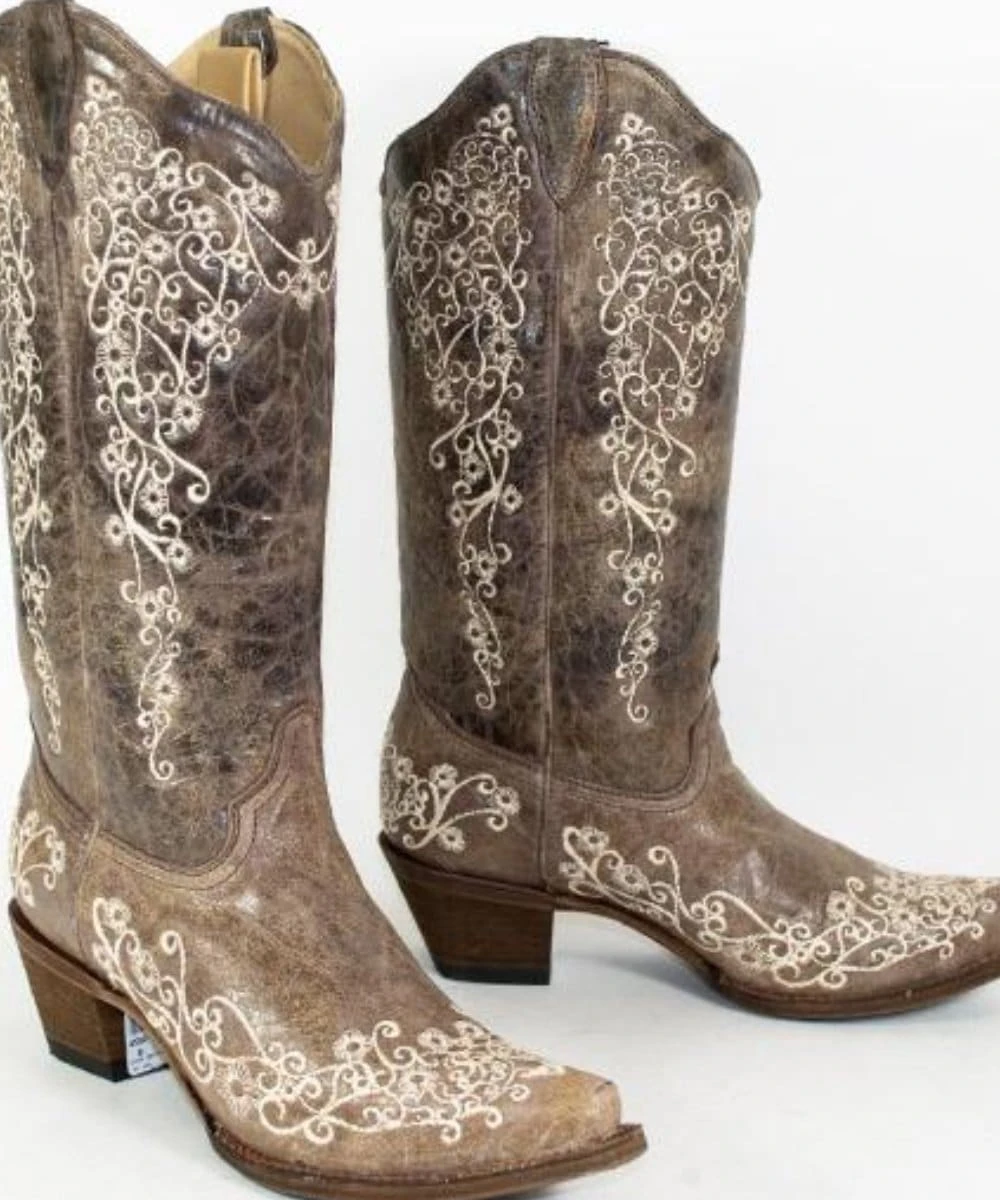 Corral Women's Distressed Tan Embroidered Boot 1 Corral Women's Distressed Tan Embroidered Boot