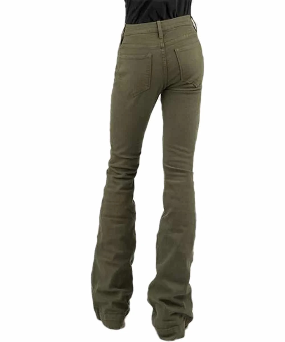Stetson Women's Olive Green Slim Fit Flare Leg Jean 2 Stetson Women's Olive Green Slim Fit Flare Leg Jean - Image 2