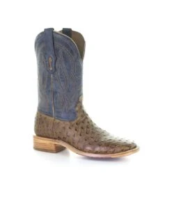 Corral Men's Navy Embroidered Tan Orix Full Quill Ostrich Boot