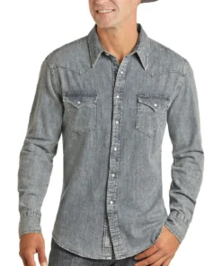 Rock & Roll Cowboy Men's Faded Denim Snap Shirt