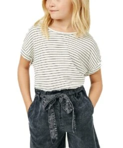 Hayden Los Angeles Girls' Ribbed Black Stripe Cross Back Knit Tee
