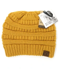 Ccbeanie Women's Solid Classic Messy Bun Beanie Tail -Apparel Line Shop products MB20AMUSTARD