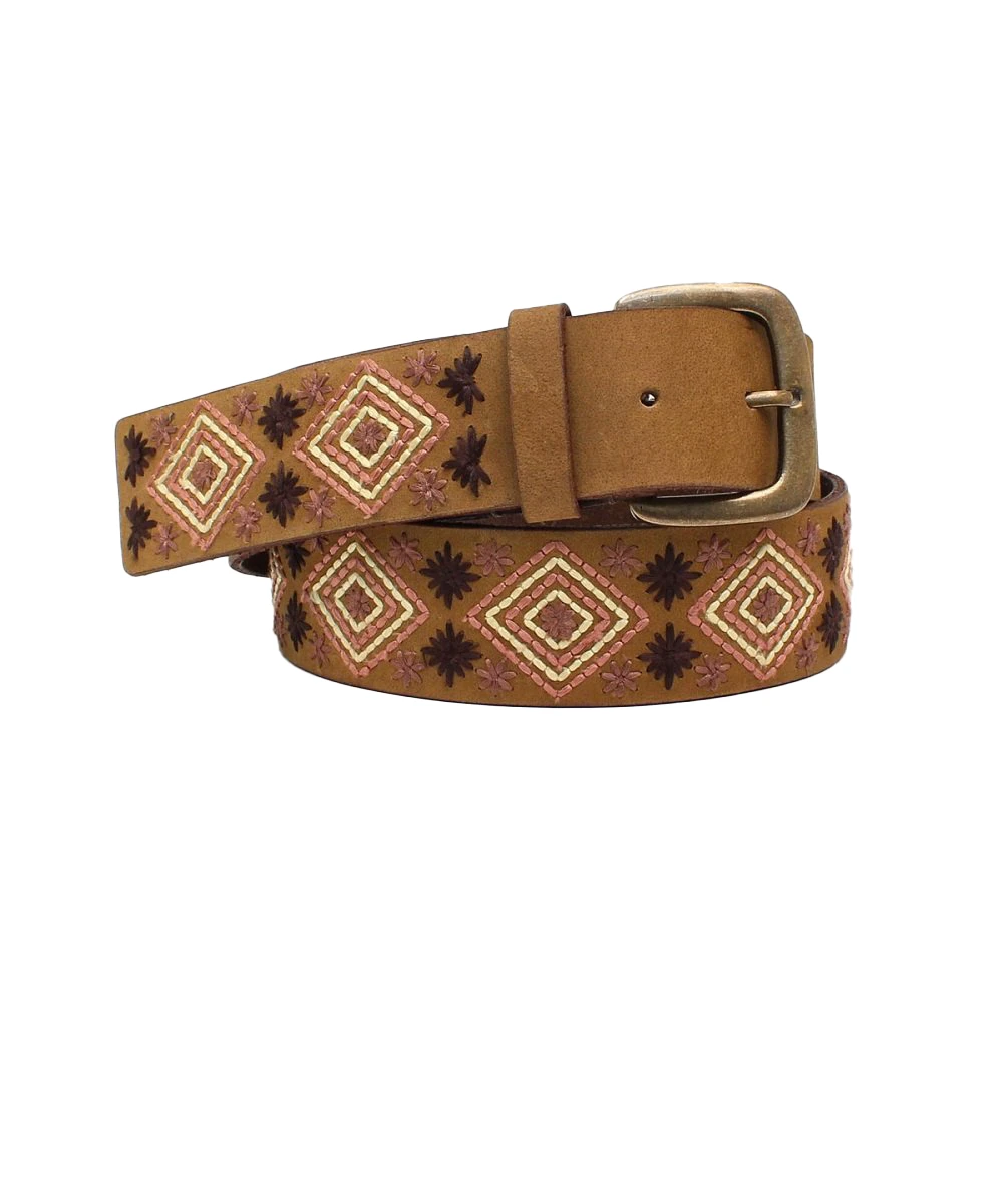 M&F Western Women's Nocona Diamond Embroidered Medium Brown Belt 1 M&F Western Women's Nocona Diamond Embroidered Medium Brown Belt