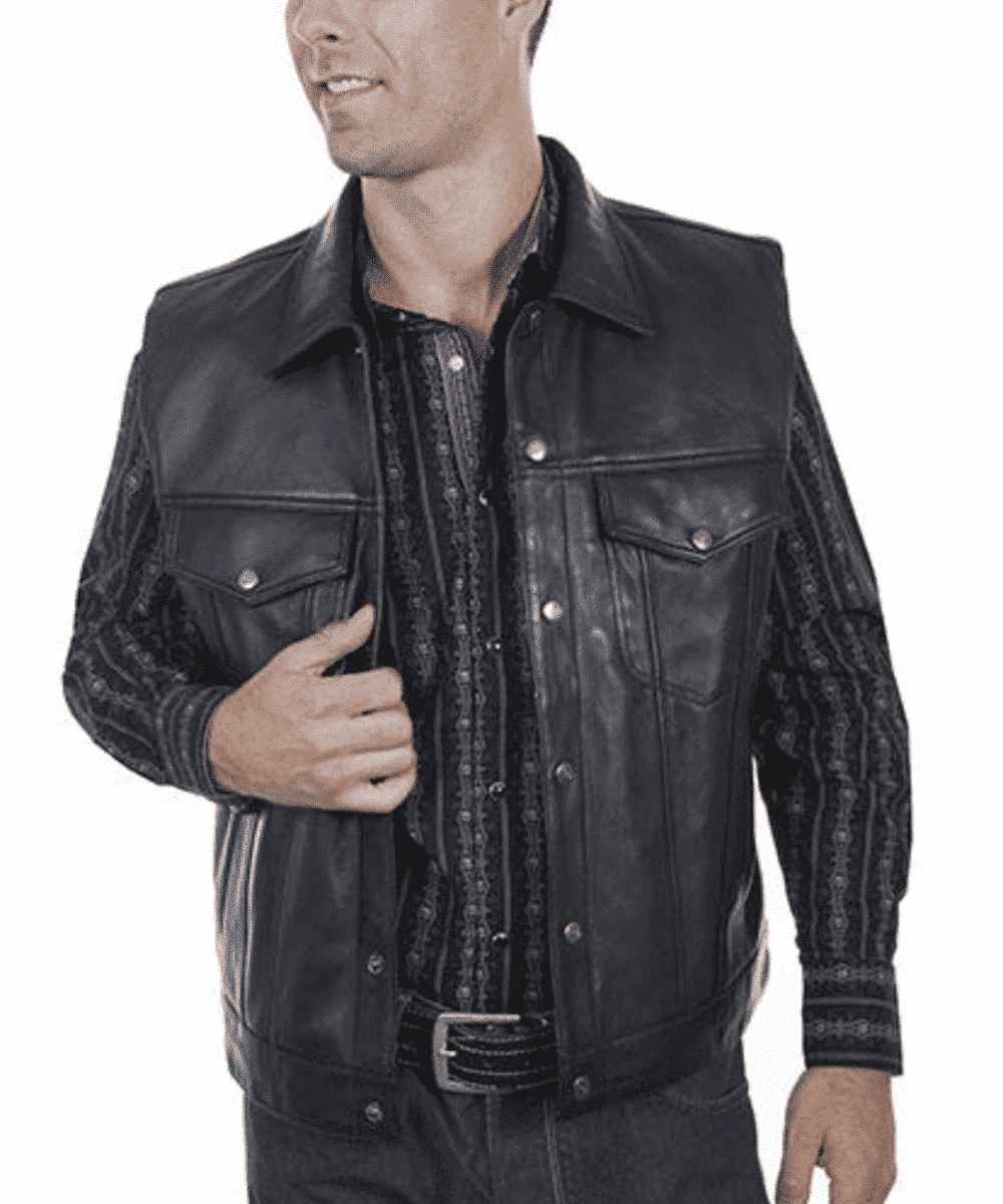 Scully Men's Black Leather Vest 1 Scully Men's Black Leather Vest