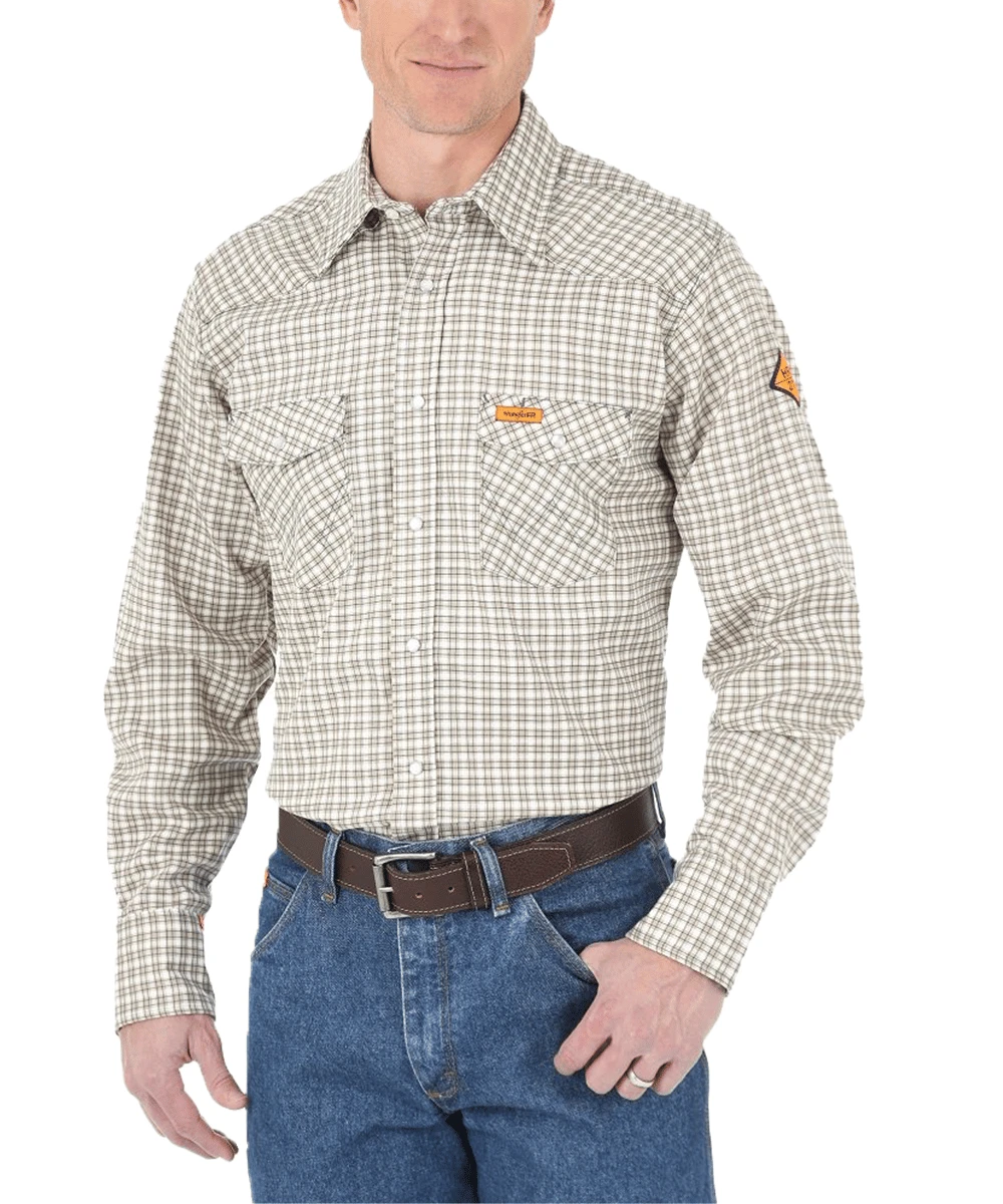 Wrangler Men's Flame Resistant Western Plaid Snap Shirt 1 Wrangler Men's Flame Resistant Western Plaid Snap Shirt