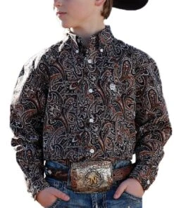Cinch Boys' Copper Paisley Print Button Down Shirt