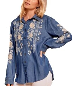 Andree By Unit Women's Plus Size Savanna Jane Embroidered Button Down
