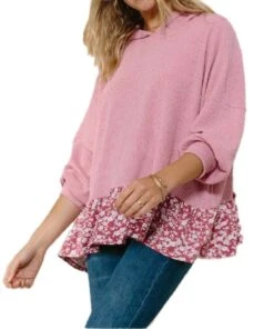 Oddi Girls' Print Block Hooded Knit Top